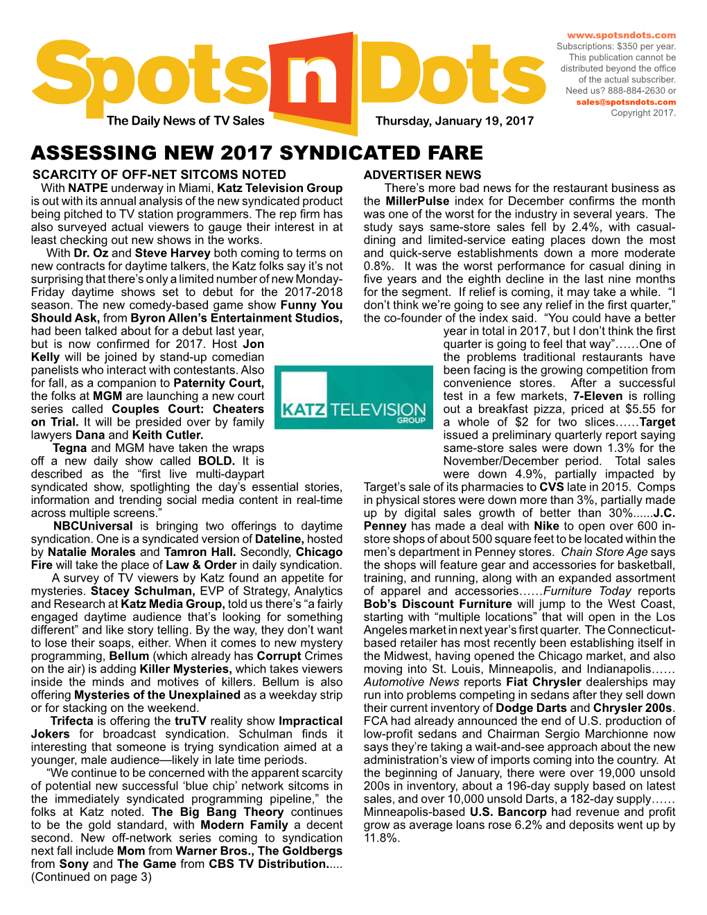 Assessing New 2017 Syndicated Fare