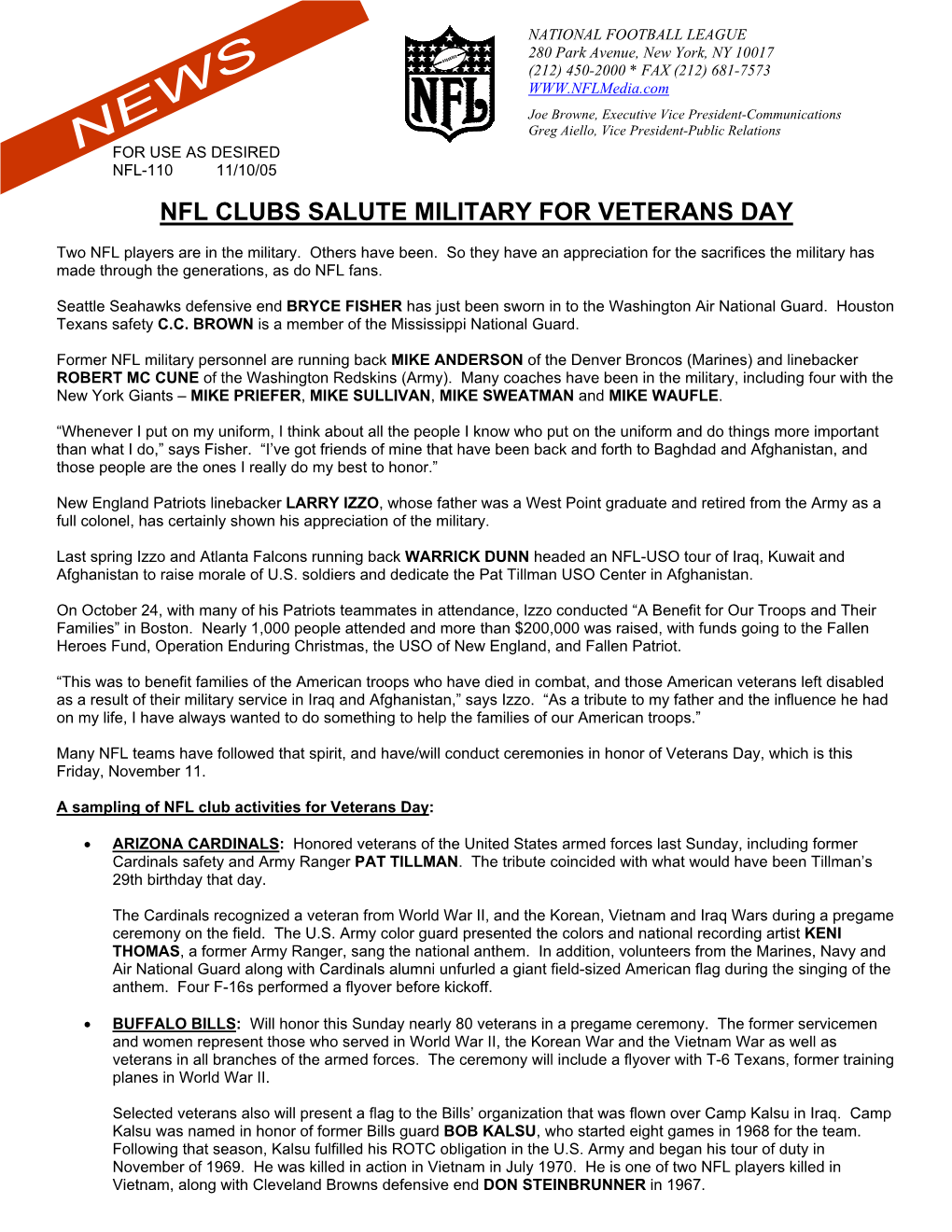 Nfl Clubs Salute Military for Veterans Day