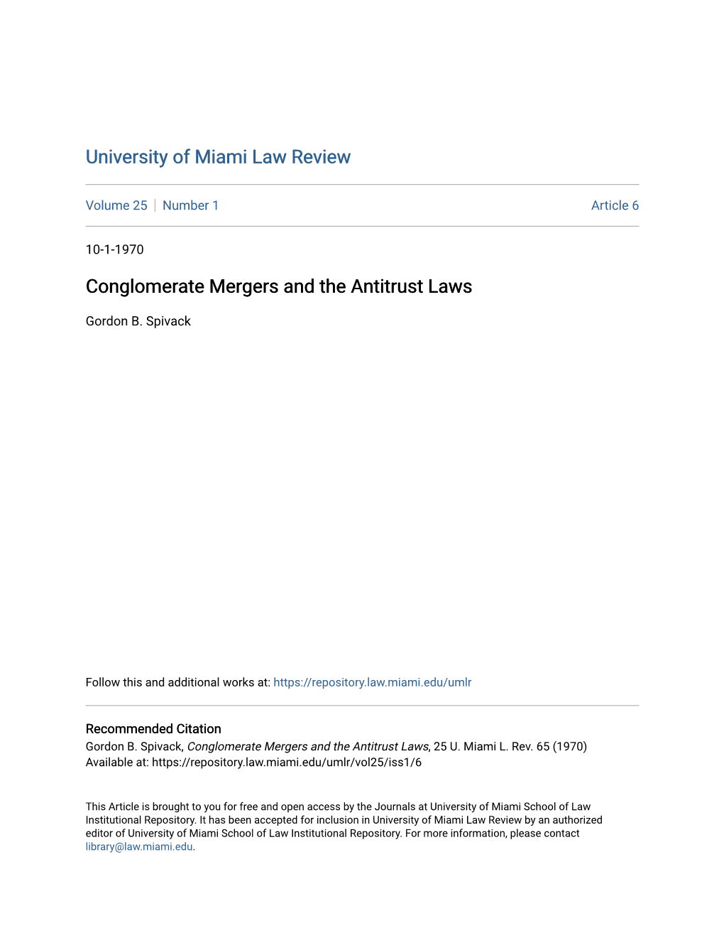 Conglomerate Mergers and the Antitrust Laws