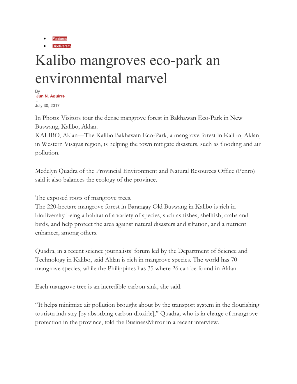 Kalibo Mangroves Eco-Park an Environmental Marvel by Jun N