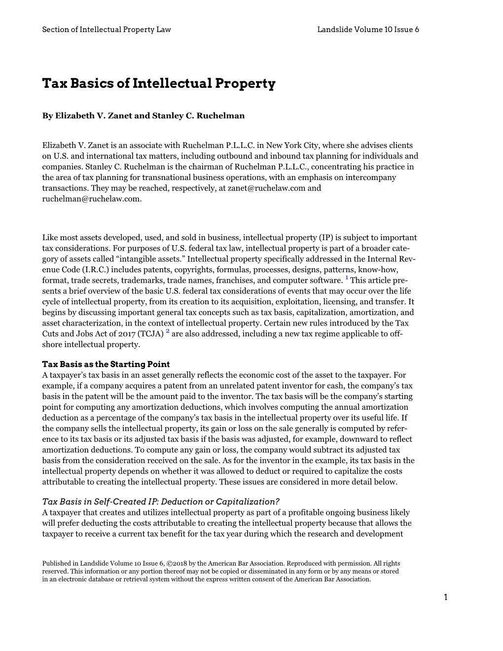 Tax Basics of Intellectual Property