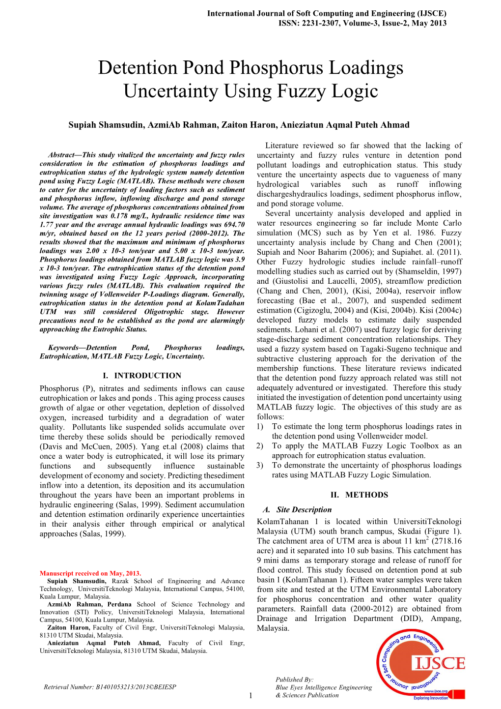 Detention Pond Phosphorus Loadings Uncertainty Using Fuzzy Logic