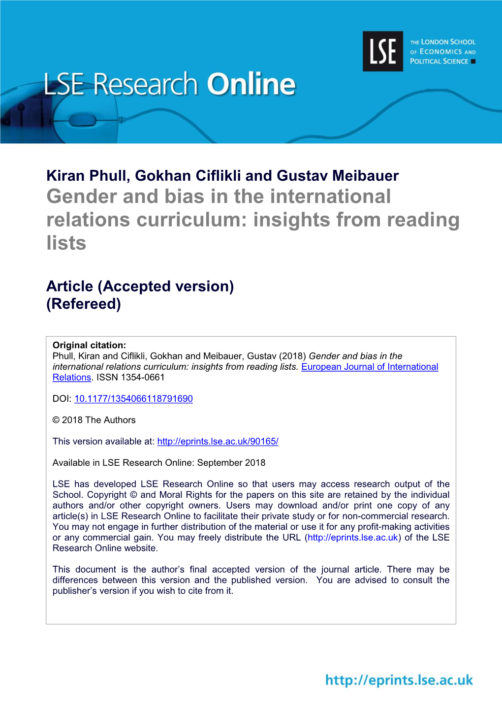 Gender and Bias in the International Relations Curriculum: Insights from Reading Lists