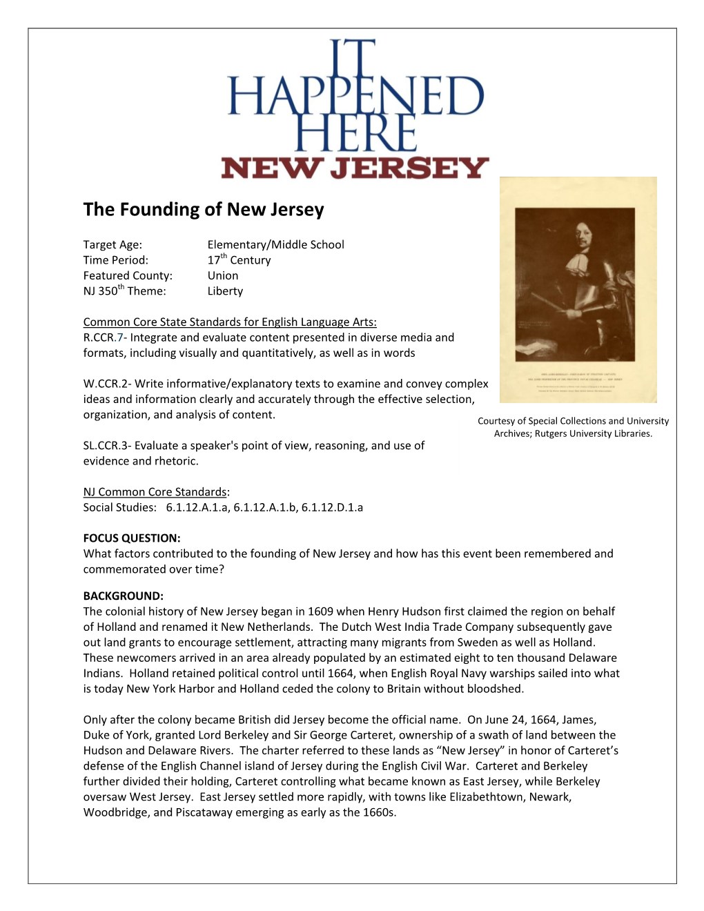 The Founding of New Jersey