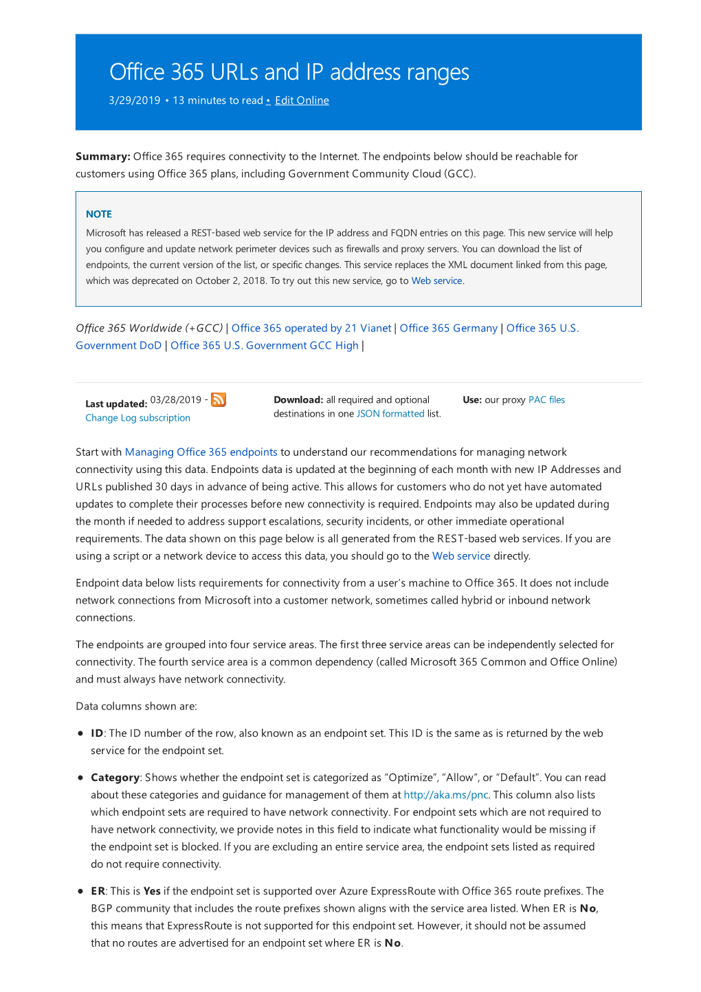 Office 365 Urls and IP Address Ranges 3/29/2019 • 13 Minutes to Read • Edit Online