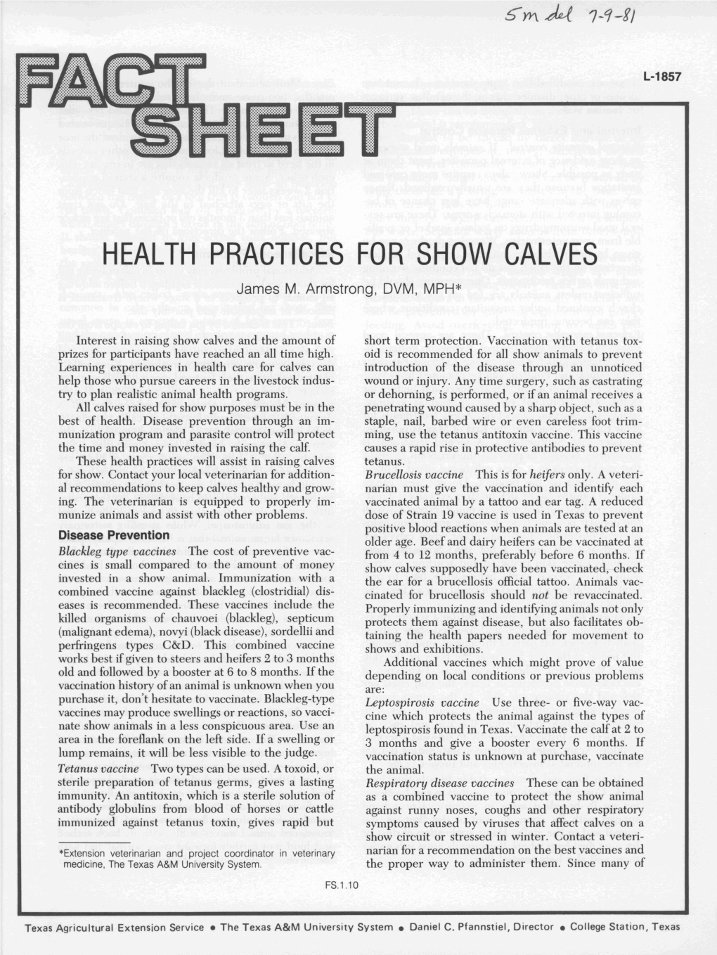 HEALTH PRACTICES for SHOW CALVES James M
