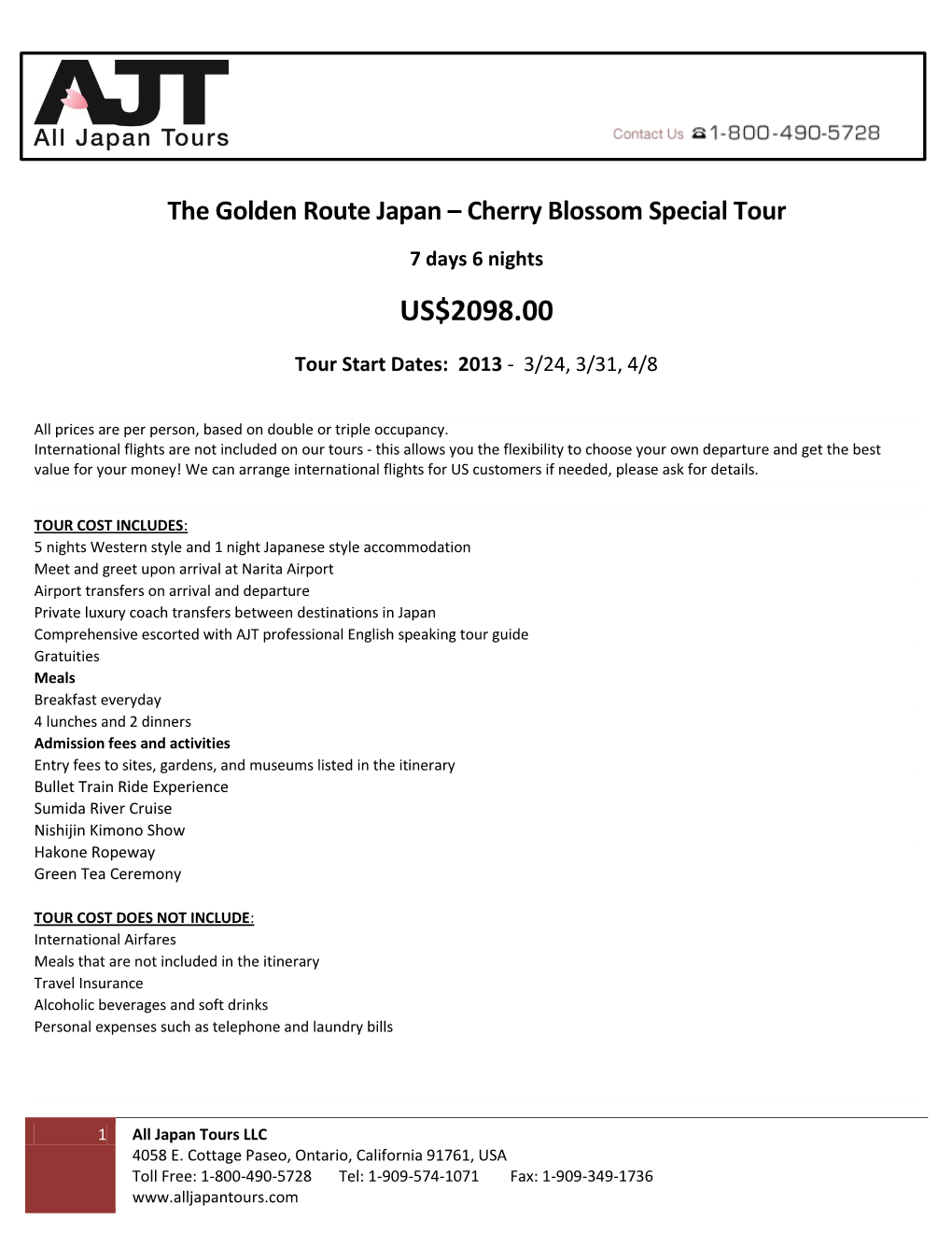 The Golden Route Japan – Cherry Blossom Special Tour