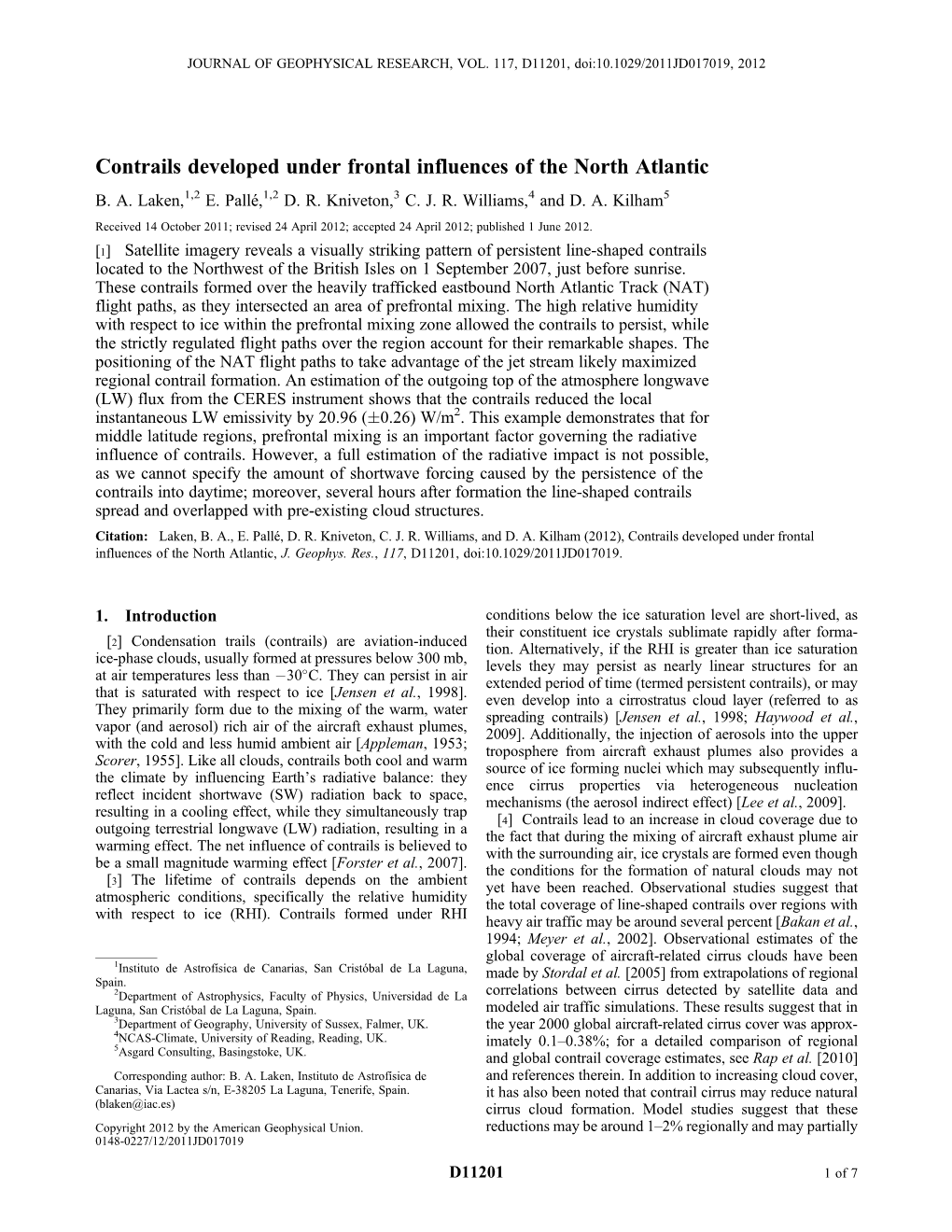 Contrails Developed Under Frontal Influences of the North Atlantic B