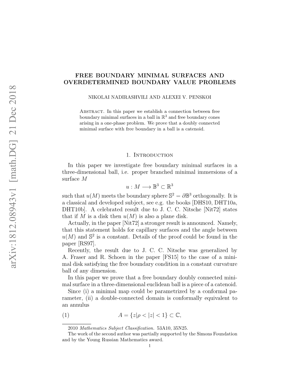 Free Boundary Minimal Surfaces and Overdetermined Boundary Value