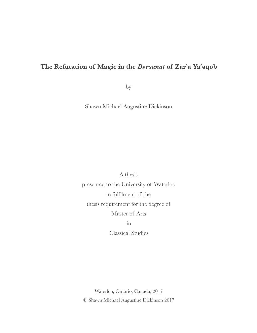 The Refutation of Magic in the Dərsanat of Zärʾa Yaʿəqob