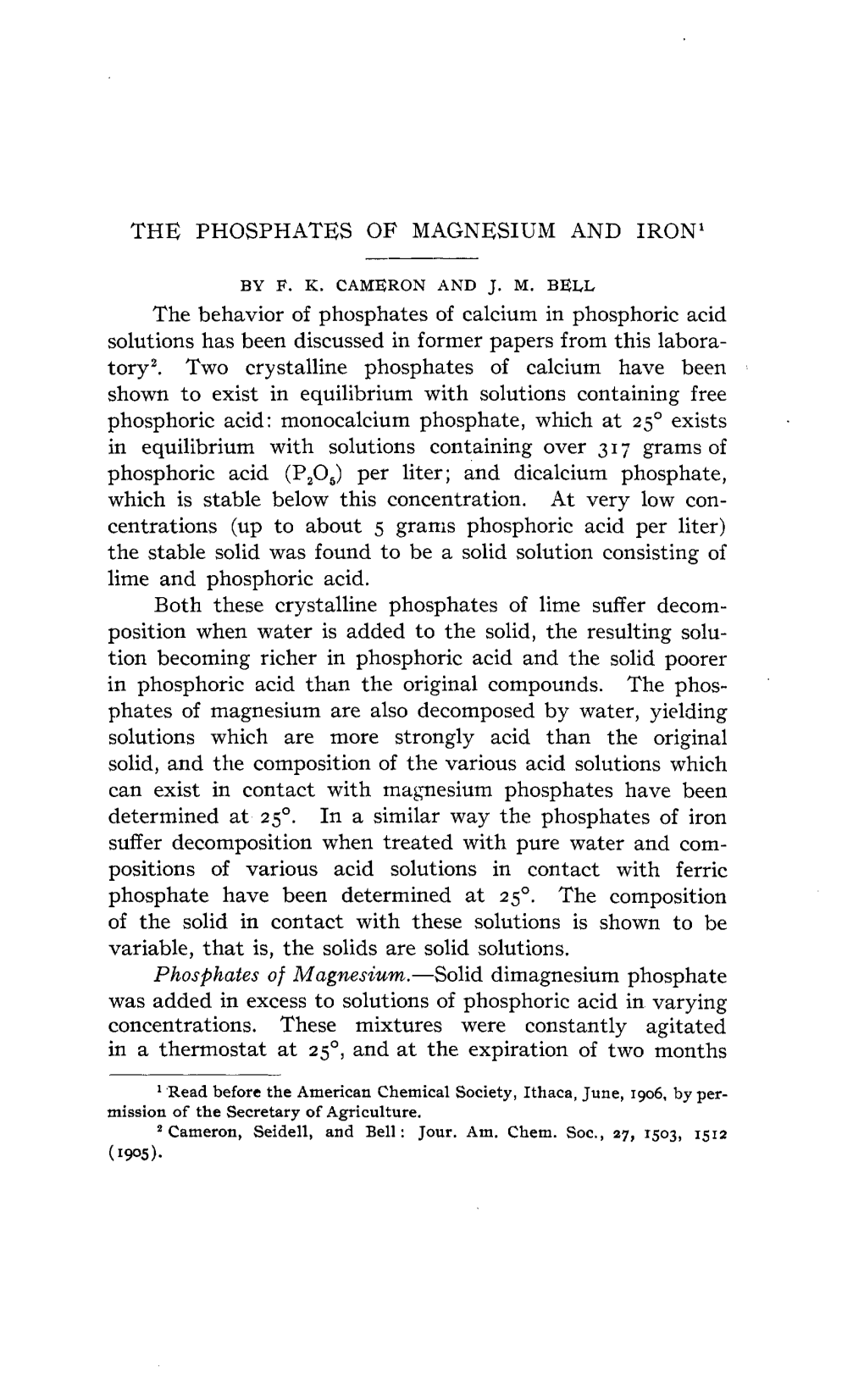 The Phosphates of Magnesium and Iron' - by F