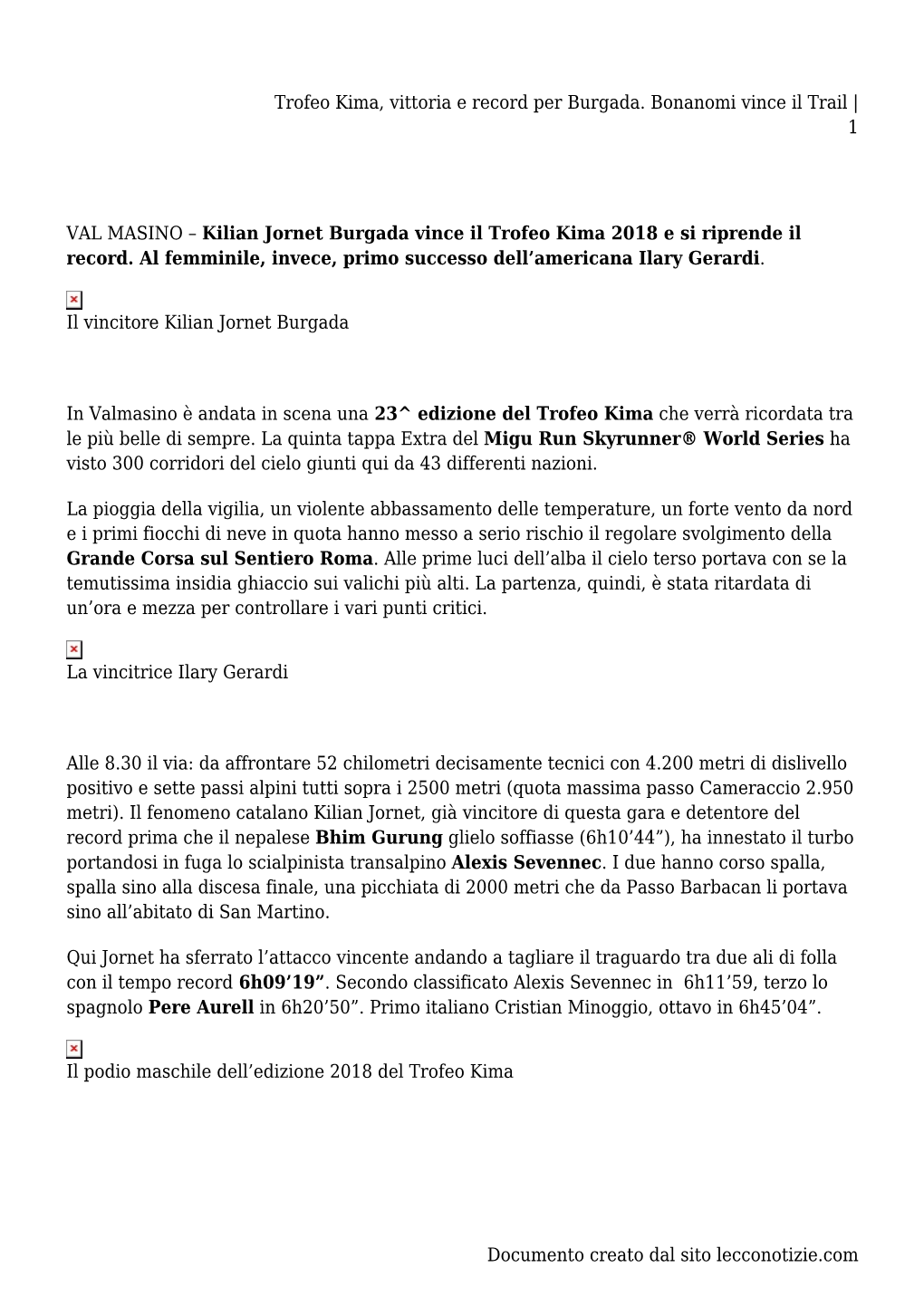 Trofeo Kima, Vittoria E Record Per Burgada. Bonanomi Vince Il Trail | 1