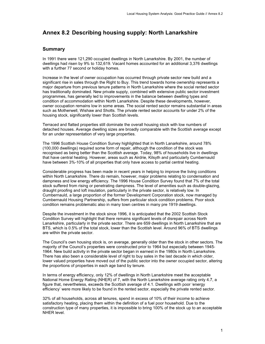 Annex 8.2 Describing Housing Supply: North Lanarkshire