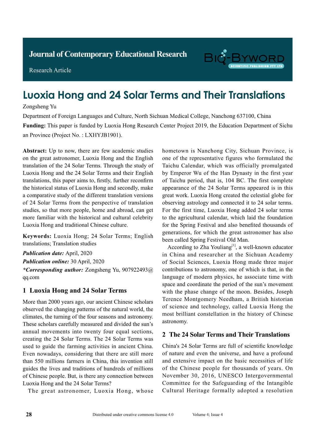 Luoxia Hong and 24 Solar Terms and Their Translations