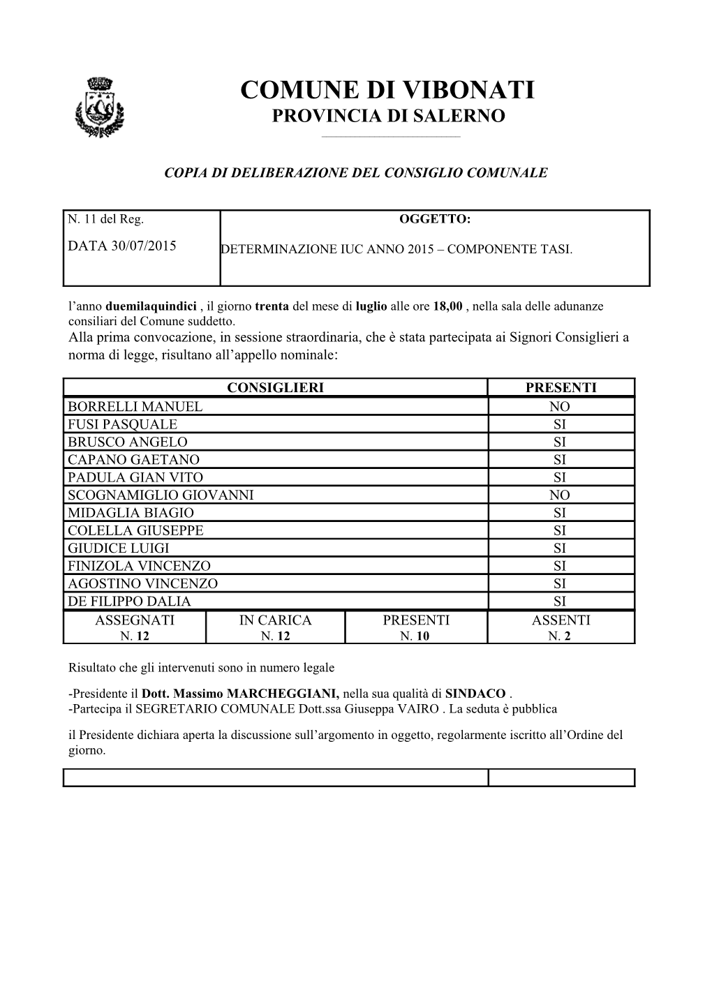 Comune Di Vibonati Provincia Di Salerno ______