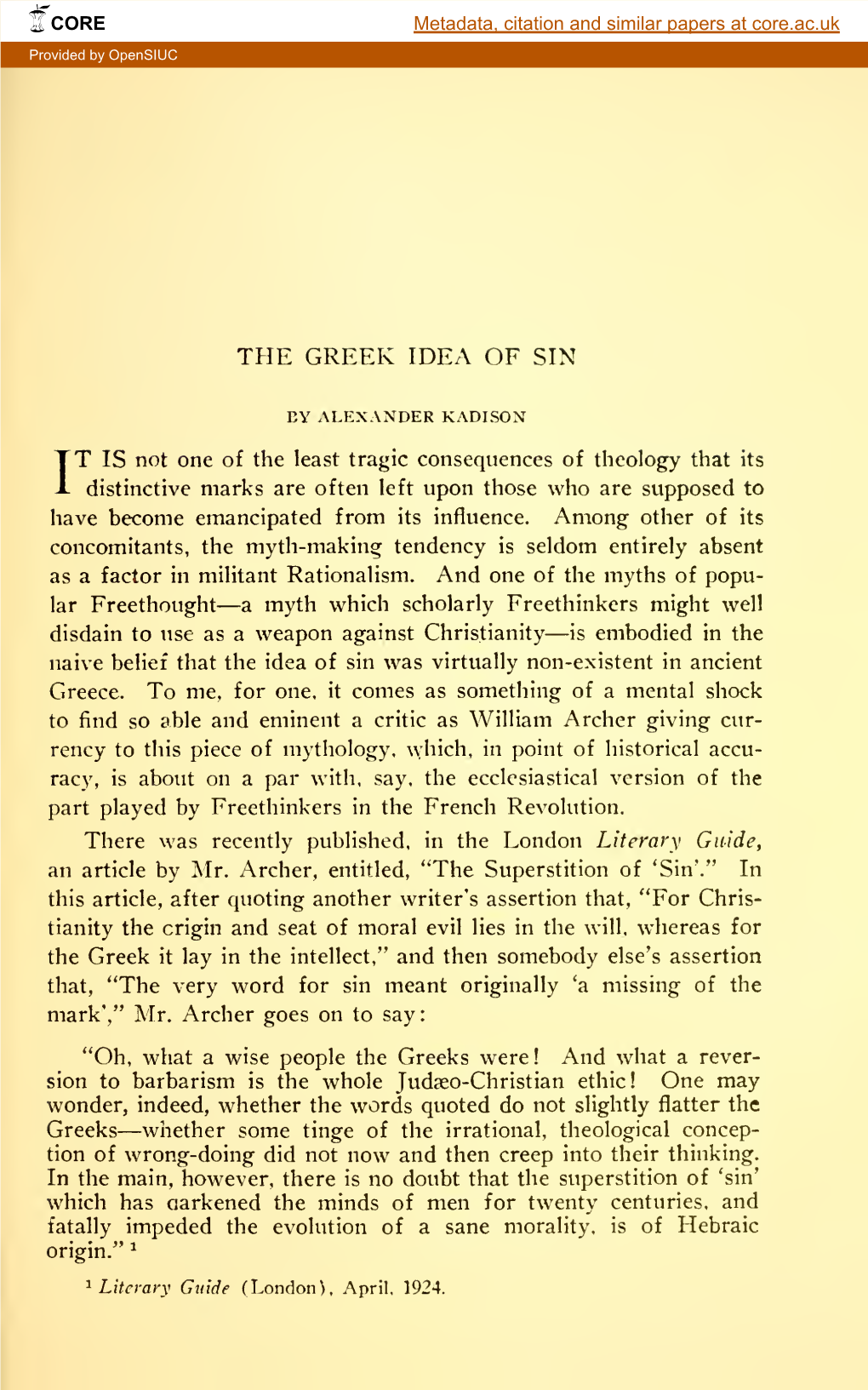 The Greek Idea of Sin