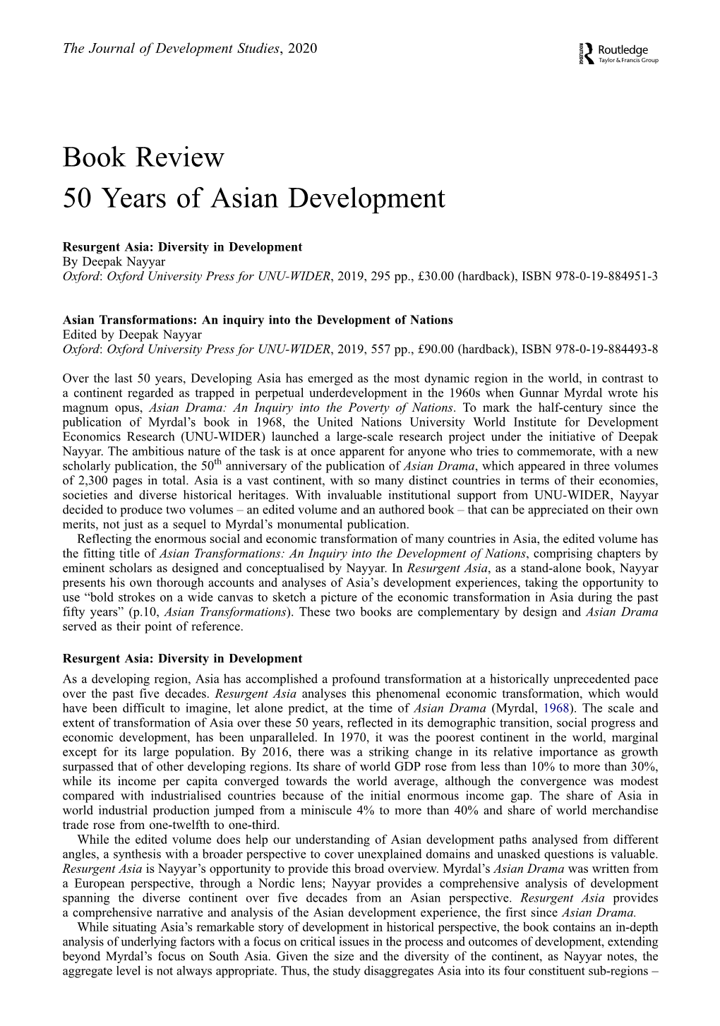 50 Years of Asian Development