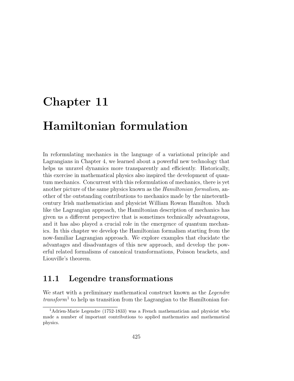 Chapter 11 Hamiltonian Formulation