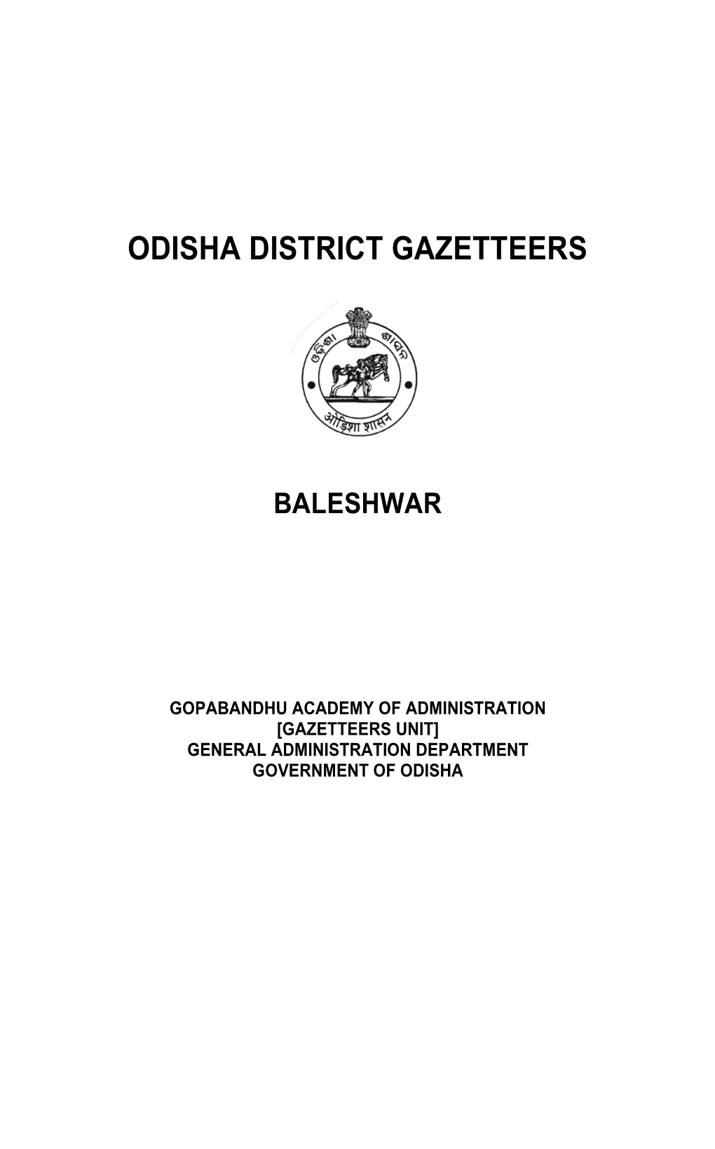 Odisha District Gazetteers Baleshwar