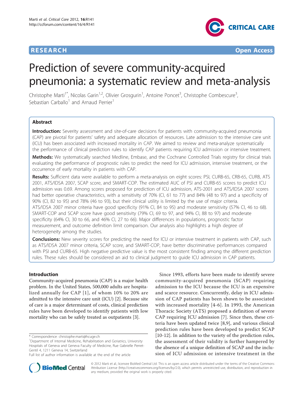 Prediction of Severe Community-Acquired Pneumonia