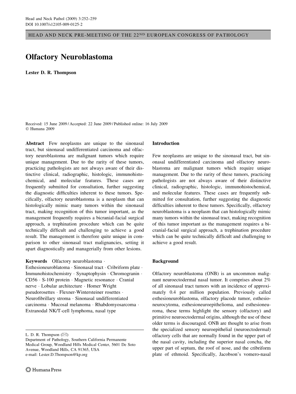 Olfactory Neuroblastoma