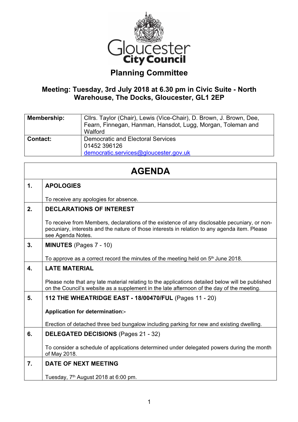 (Public Pack)Agenda Document for Planning Committee, 03/07/2018