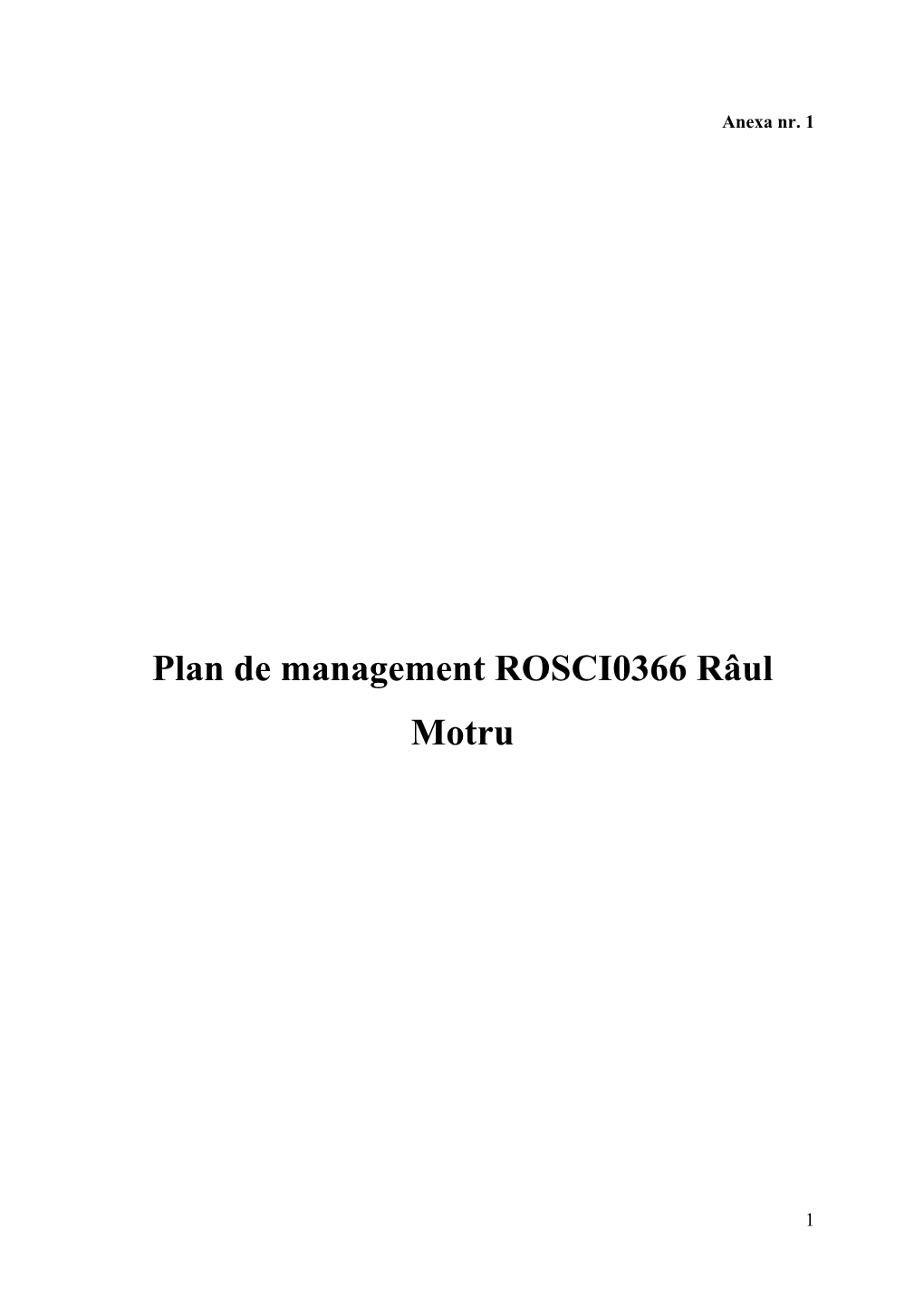 Plan De Management ROSCI0366 Râul Motru