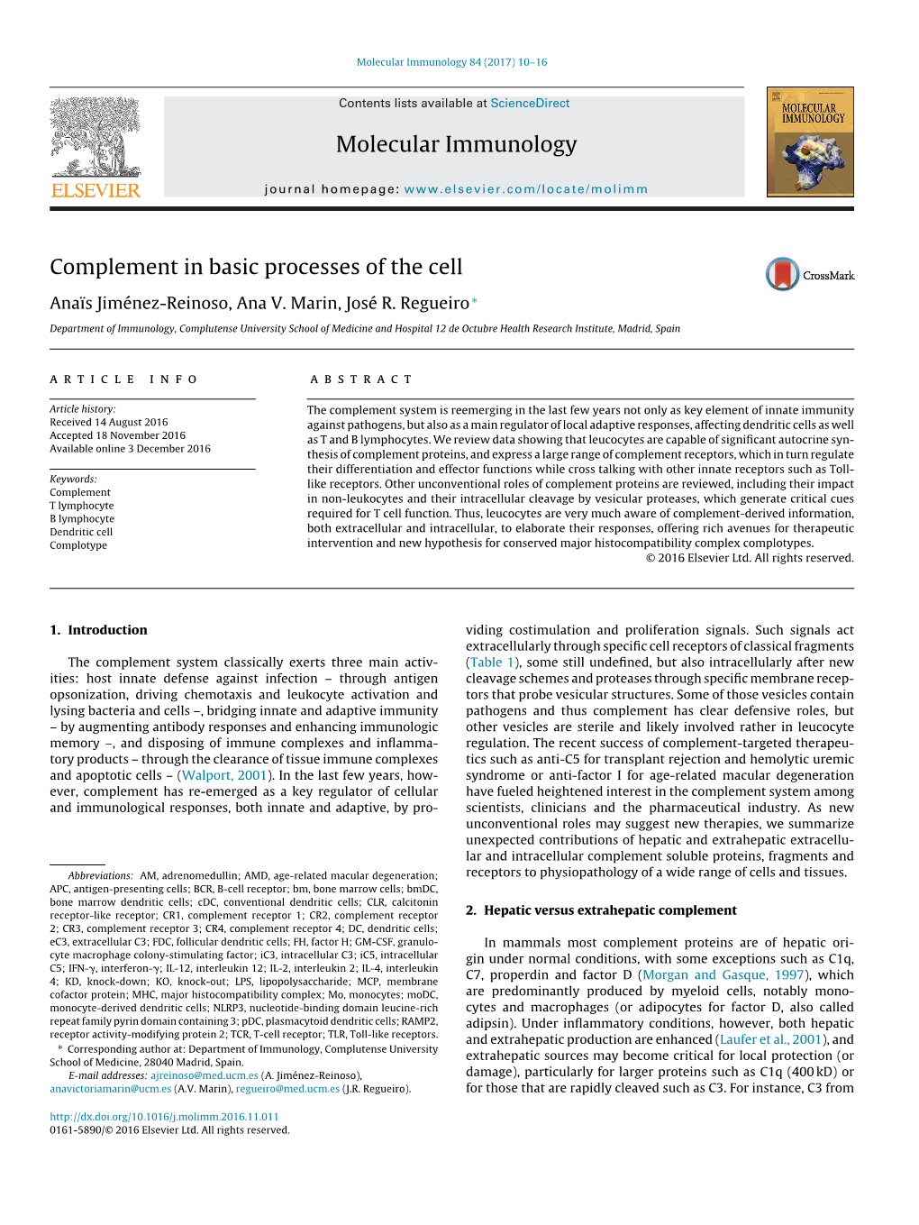 Complement in Basic Processes of the Cell