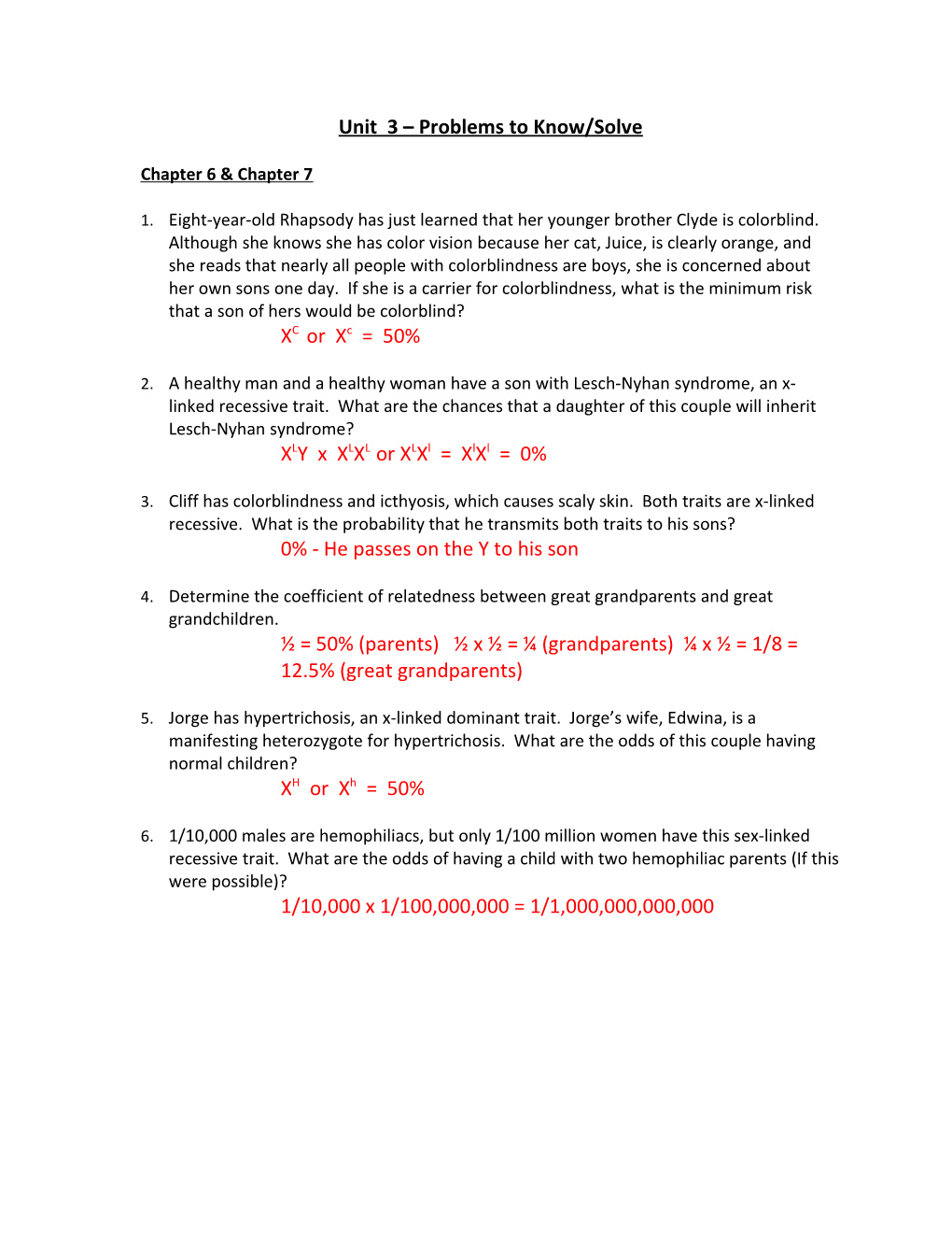 Unit 3 Problems to Know/Solve