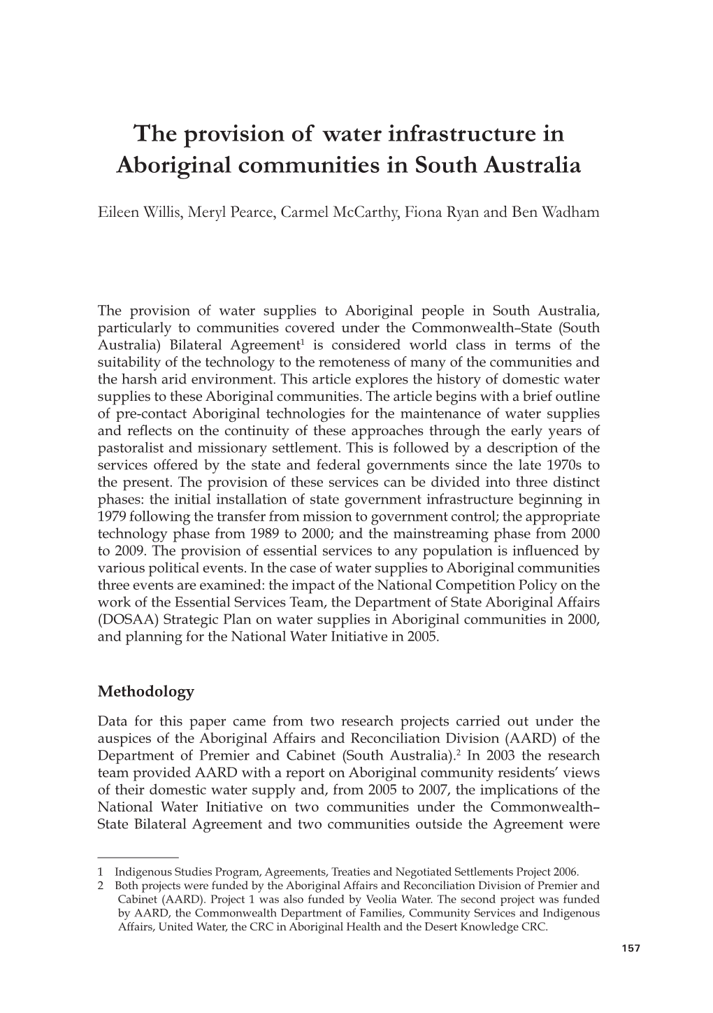 The Provision of Water Infrastructure in Aboriginal Communities in South Australia