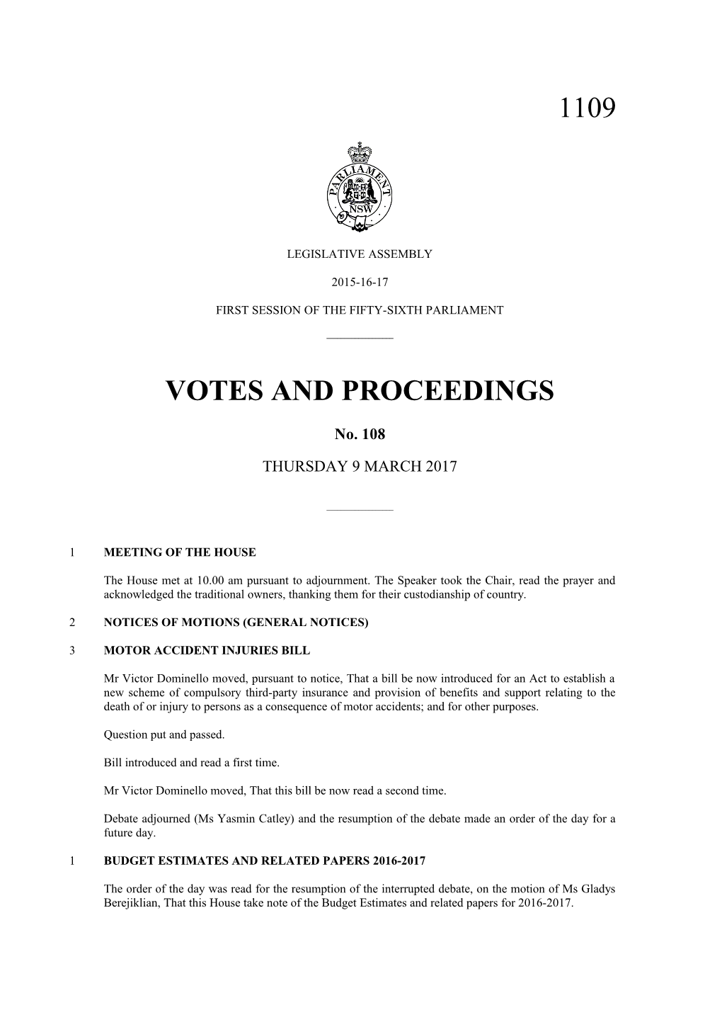 Votes and Proceedings