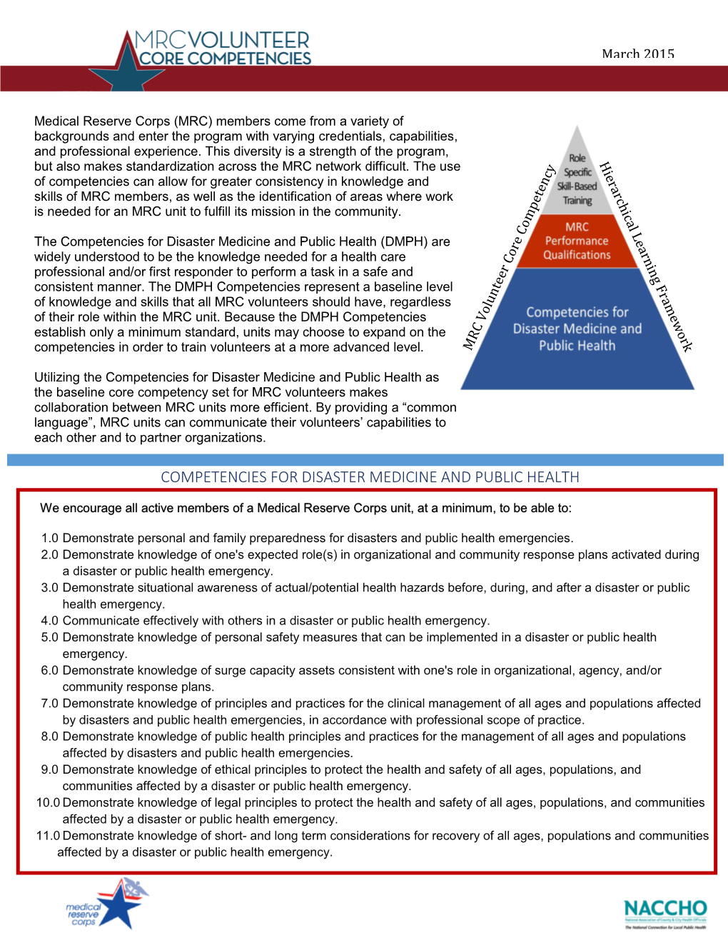 Competencies for Disaster Medicine and Public Health