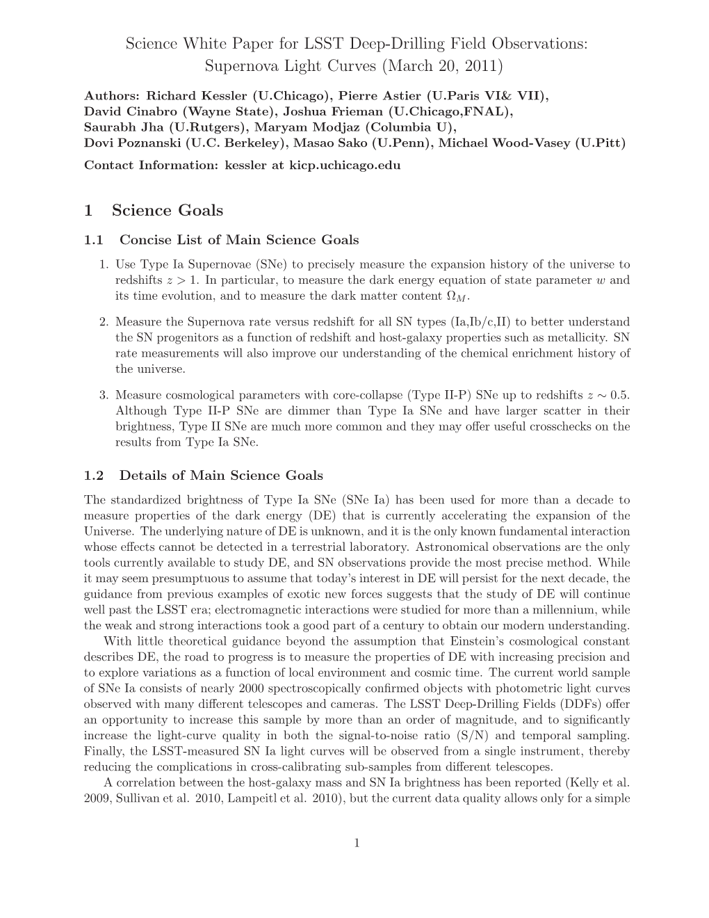 Science White Paper for LSST Deep-Drilling Field Observations: Supernova Light Curves (March 20, 2011)