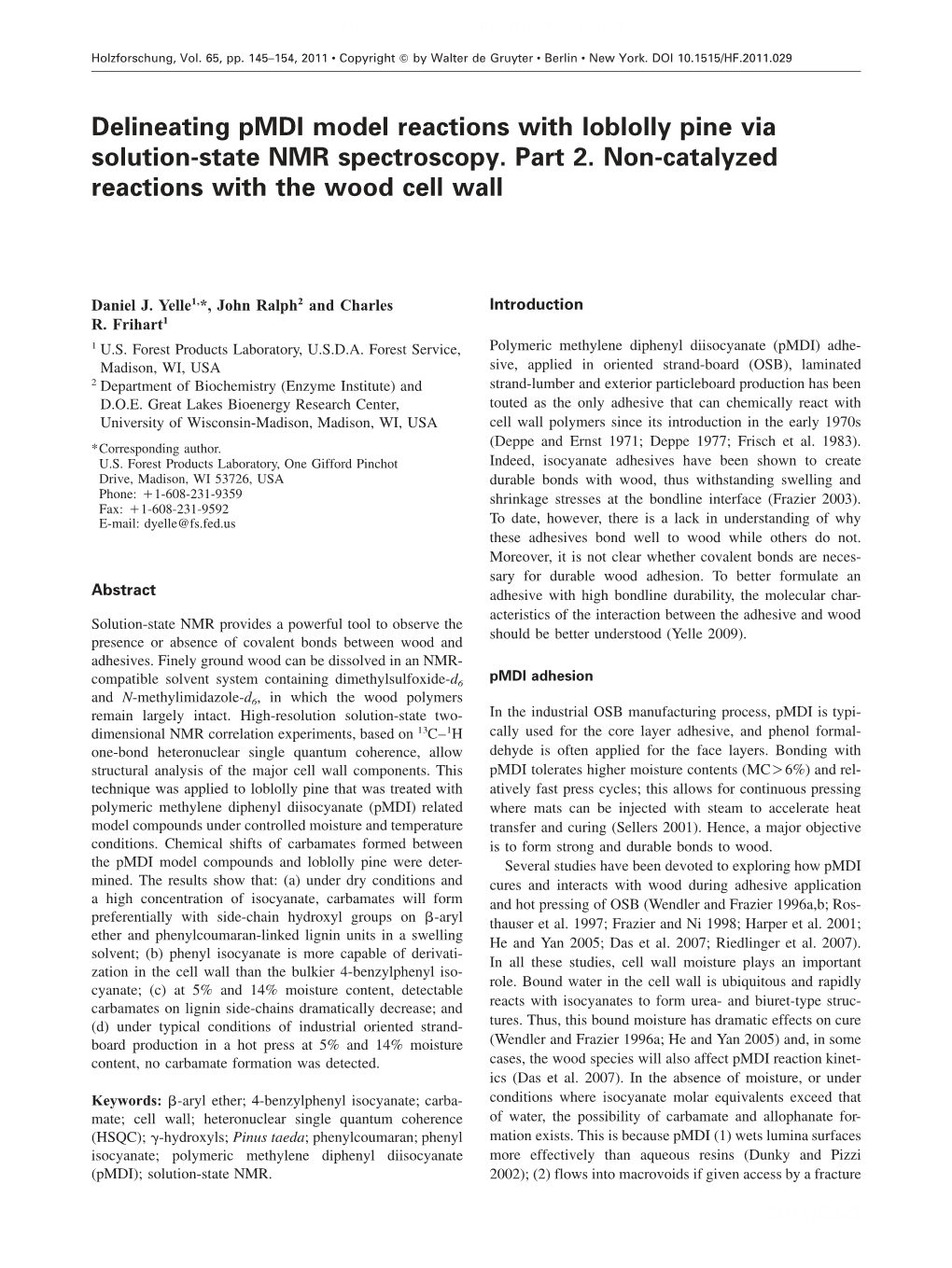 Delineating Pmdi Model Reactions with Loblolly Pine Via Solution-State NMR Spectroscopy