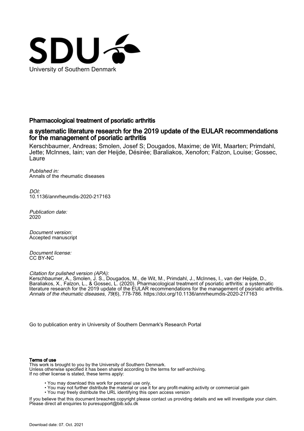 A Systematic Literature Research for the 2019 Update of the EULAR