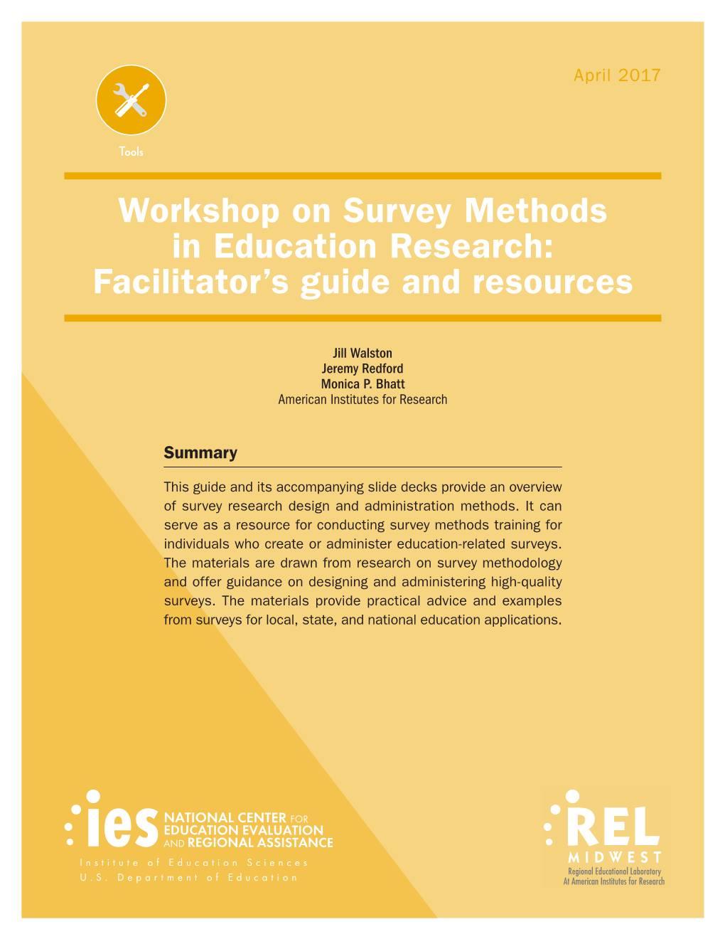 Workshop on Survey Methods in Education Research: Facilitator's Guide and Resources