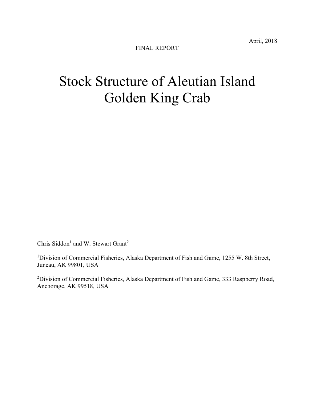 Stock Structure of Aleutian Island Golden King Crab