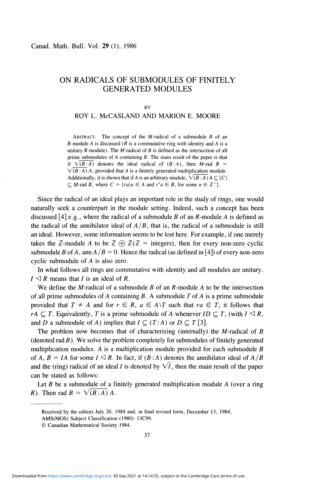 On Radicals of Submodules of Finitely Generated Modules