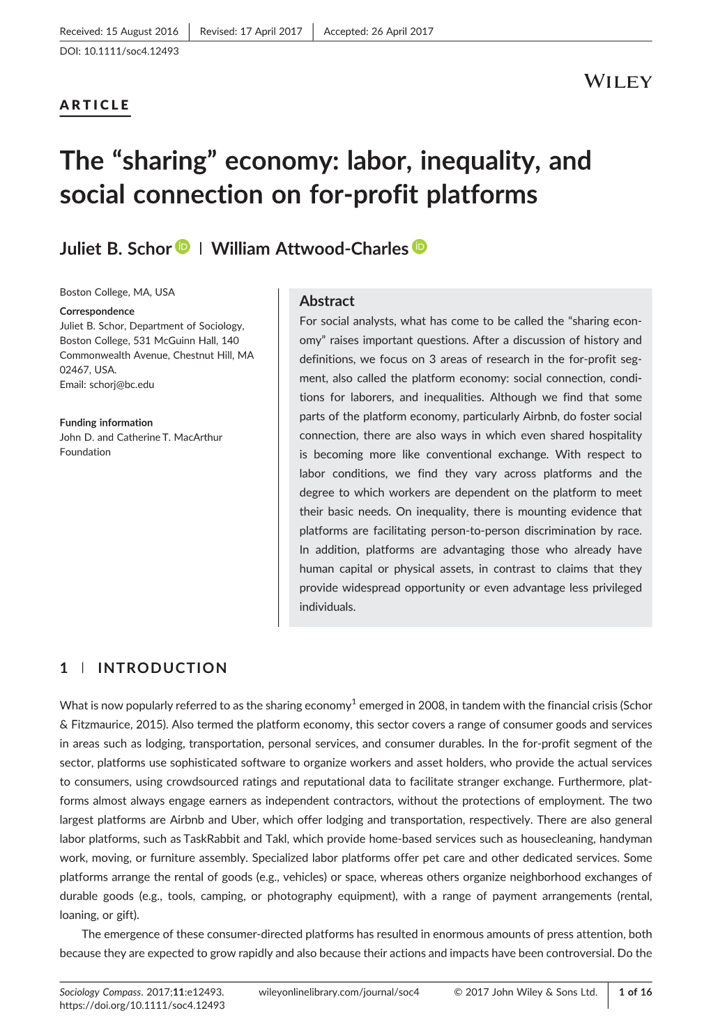 The Sharing Economy1 Emerged in 2008, in Tandem with the Financial Crisis (Schor & Fitzmaurice, 2015)