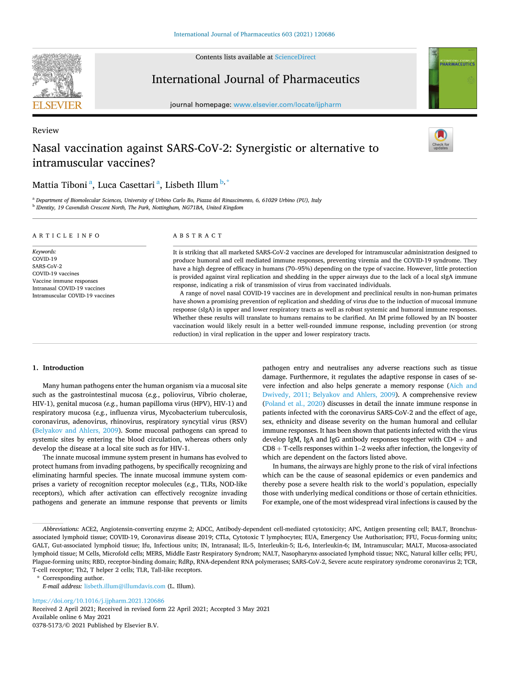 Nasal Vaccination Against SARS-Cov-2: Synergistic Or Alternative to Intramuscular Vaccines?