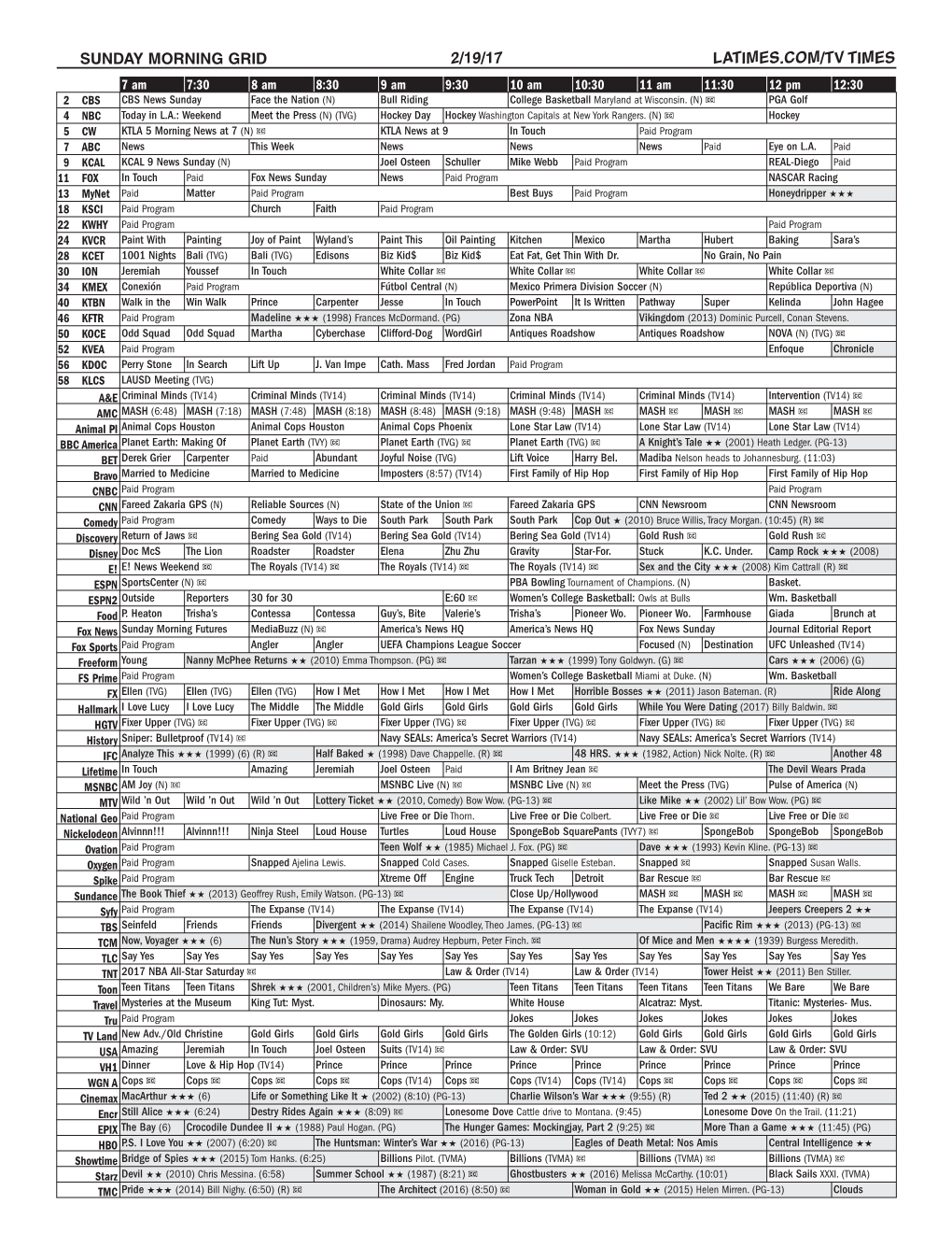 Sunday Morning Grid 2/19/17 Latimes.Com/Tv Times