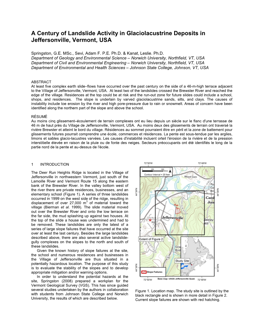 A Century of Landslide Activity in Glaciolacustrine Deposits in Jeffersonville, Vermont, USA