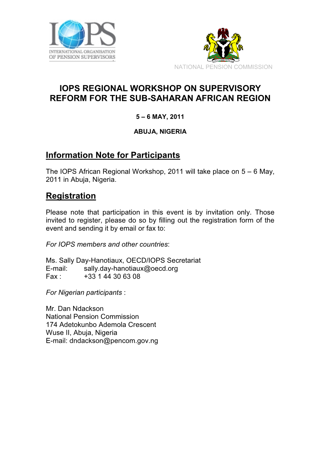 Iops Regional Workshop on Supervisory Reform for the Sub-Saharan African Region