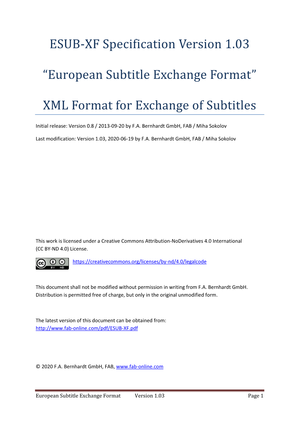 ESUB-XF Specification Version 1.03 “European Subtitle Exchange