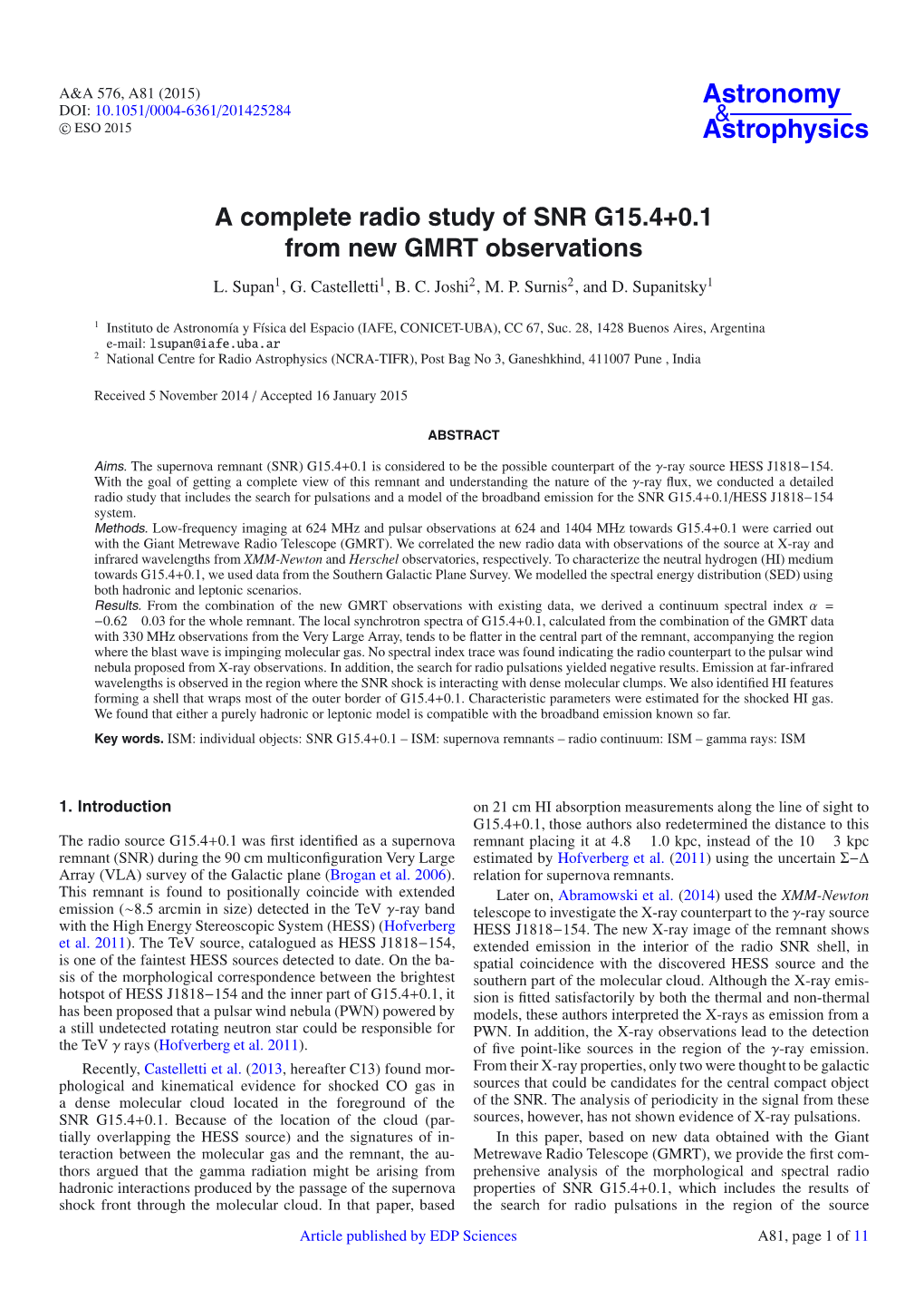 A Complete Radio Study of SNR G15.4+0.1 from New GMRT Observations
