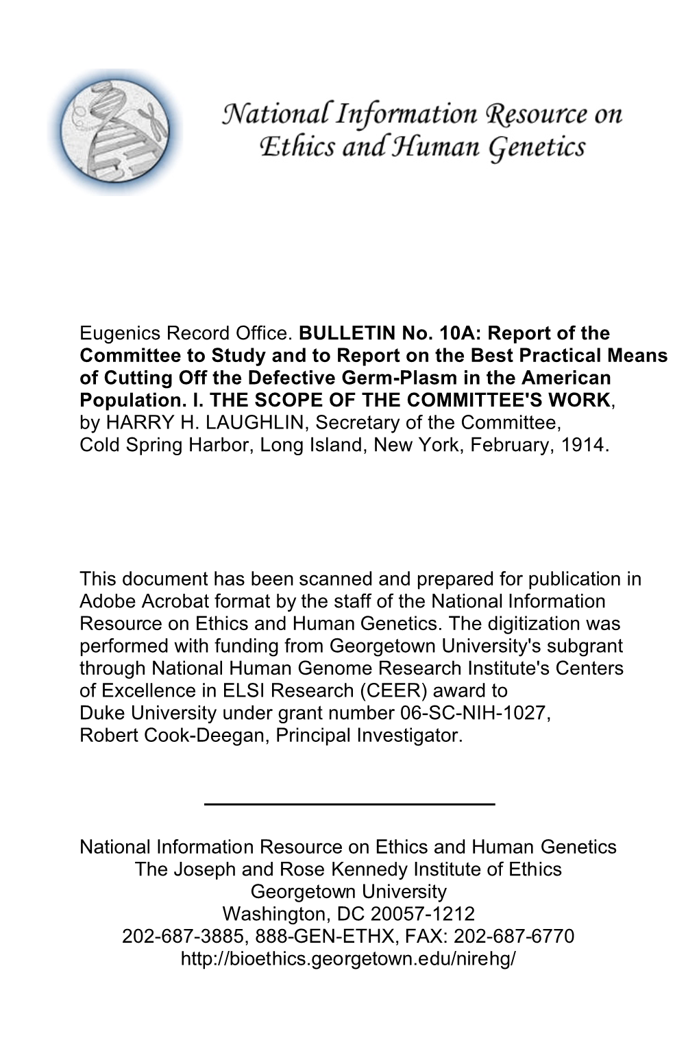 Eugenics Record Office. BULLETIN No