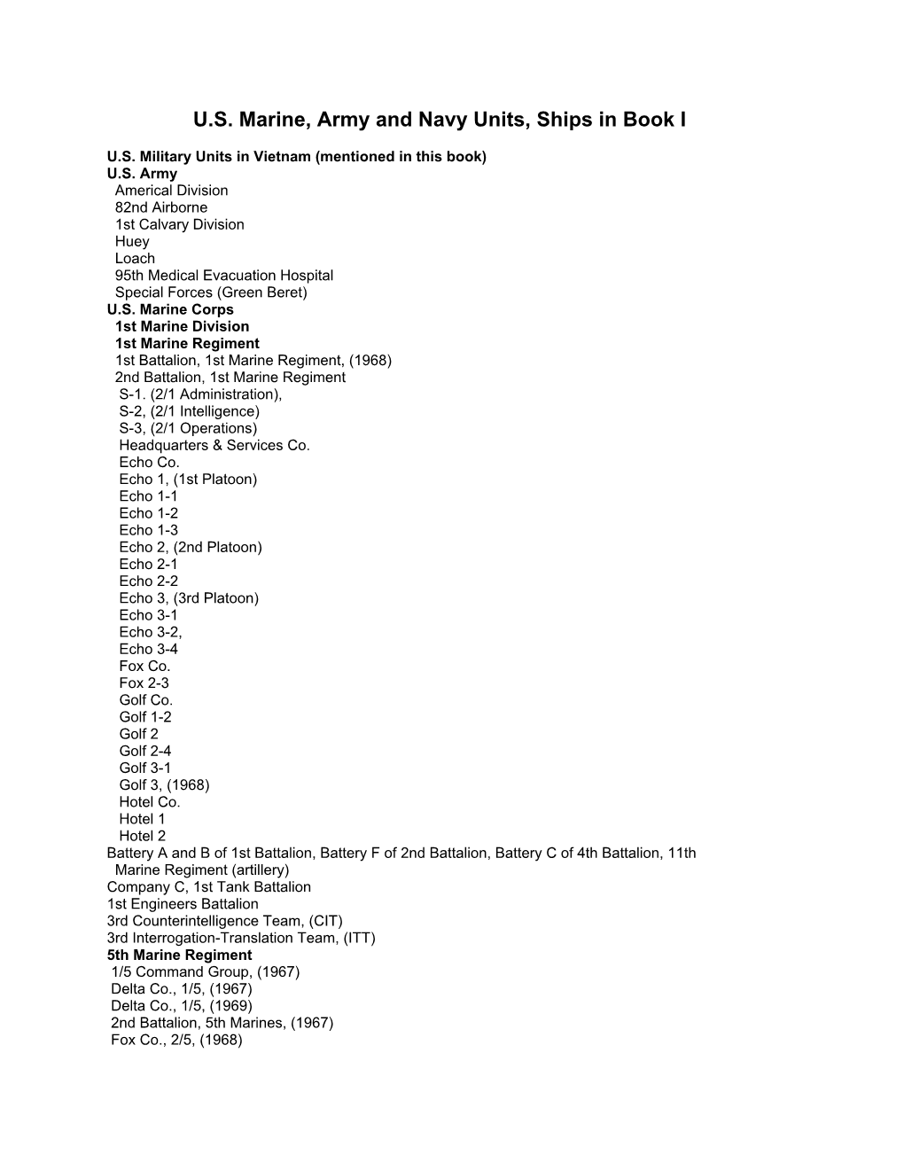 U.S. Marine, Army and Navy Units, Ships in Book I