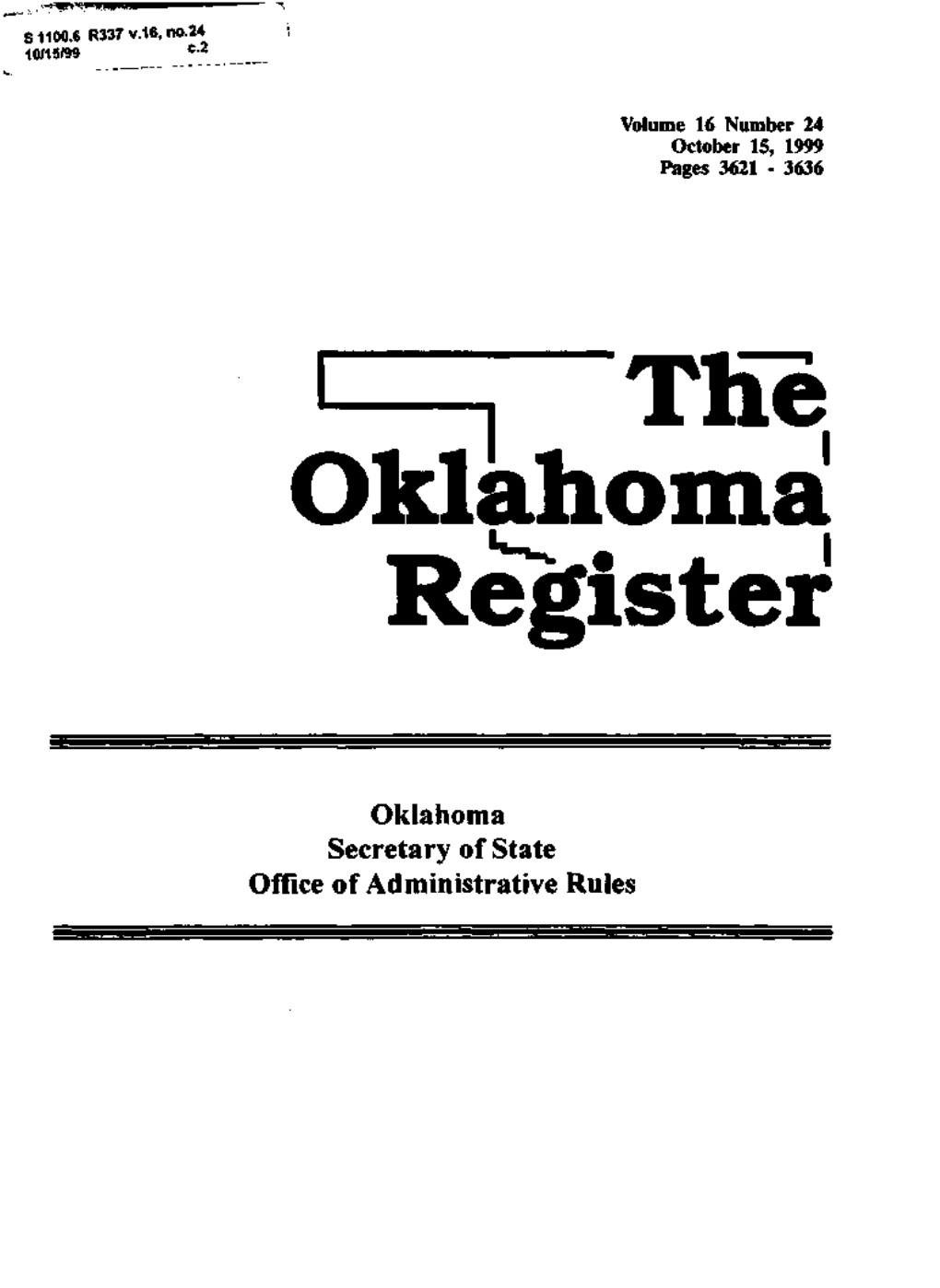 Oklahoma Secretary of State Office of Administrative Rules