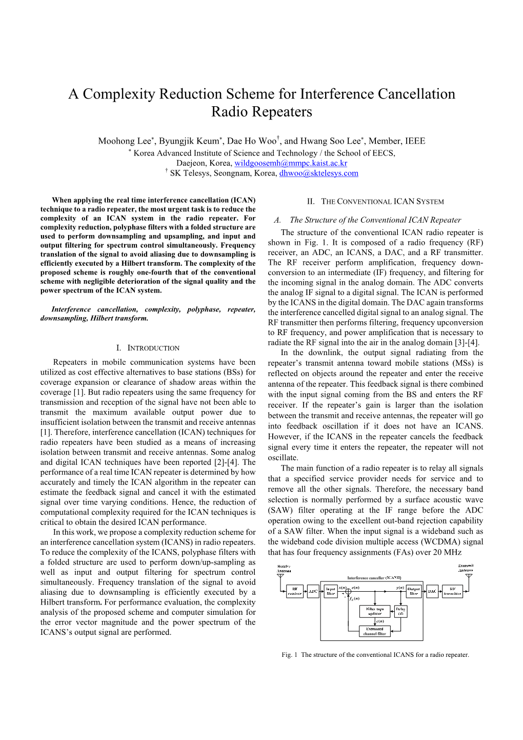 A Complexity Reduction Scheme for Interference Cancellation Radio Repeaters