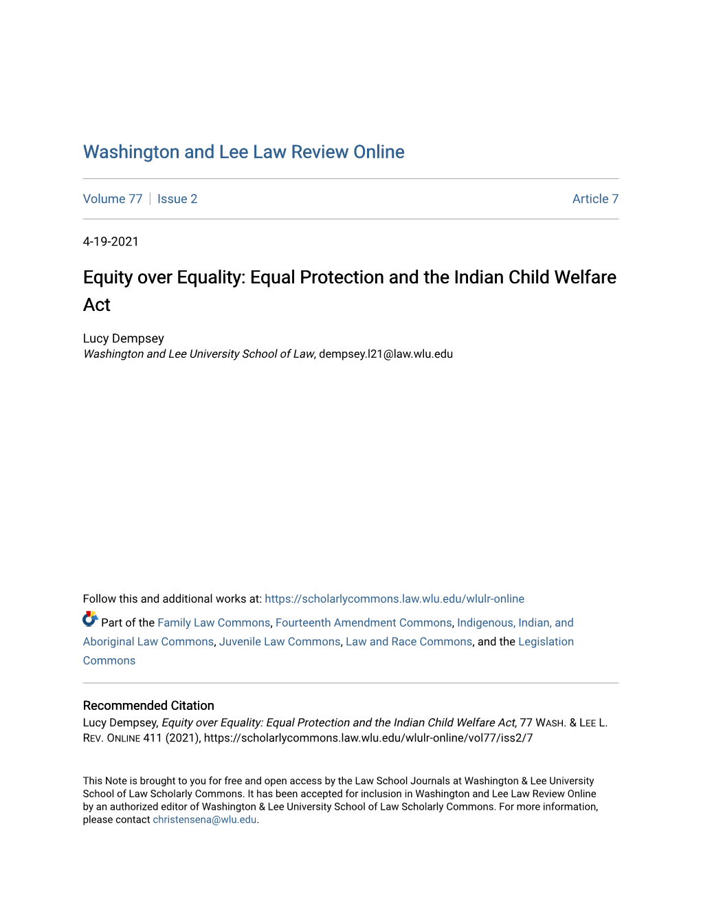 Equal Protection and the Indian Child Welfare Act